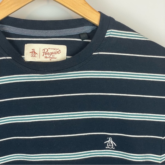Original Penguin Striped T-Shirt - Medium - Blue with White and Teal stripes - Picture 3 of 4